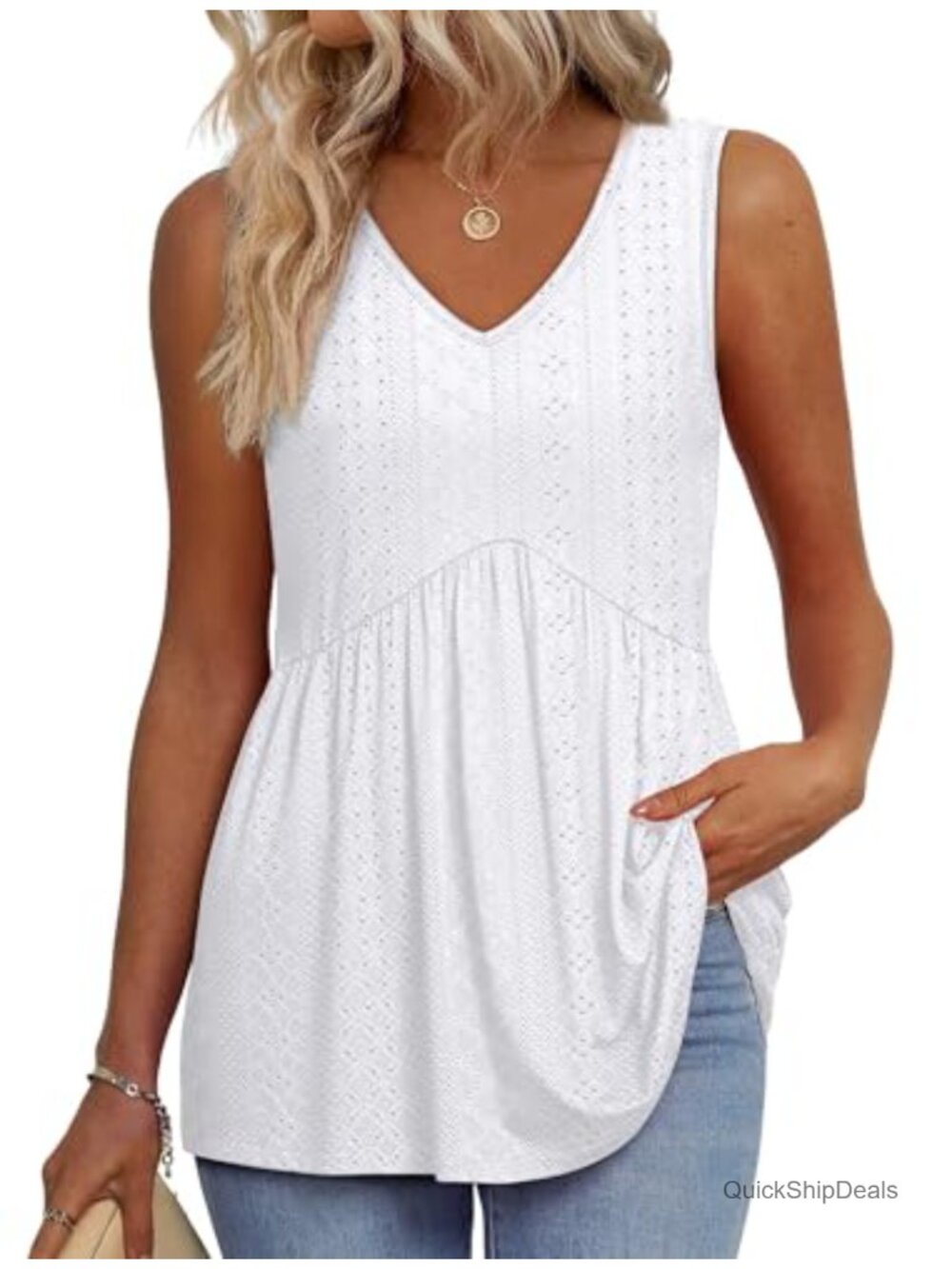 OFEEFAN Womens Flowy Peplum Tank Top V Neck Sleeveless Babydoll
